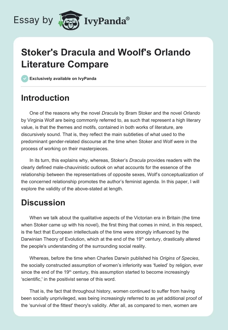 Stoker's Dracula and Woolf's Orlando Literature Compare. Page 1