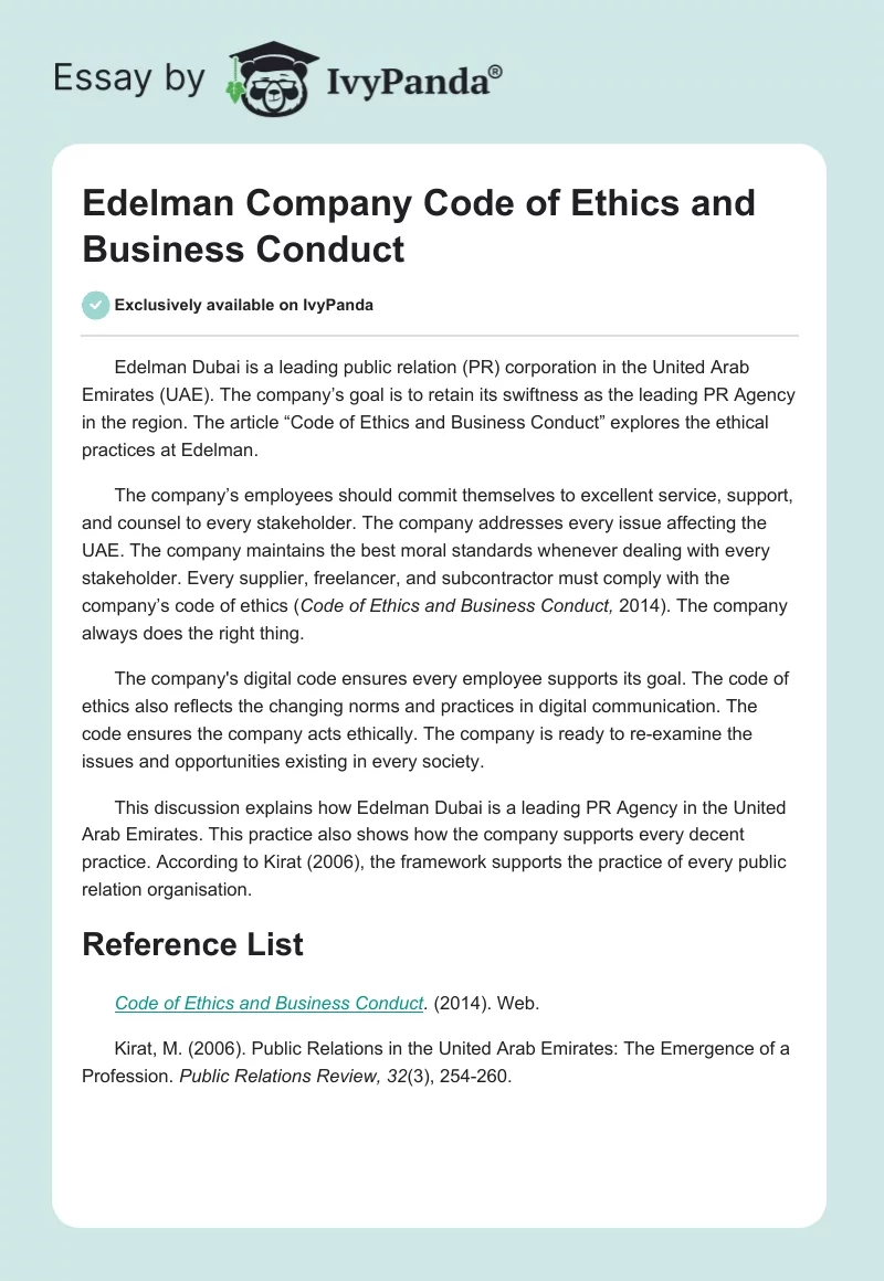 Edelman Company Code of Ethics and Business Conduct. Page 1