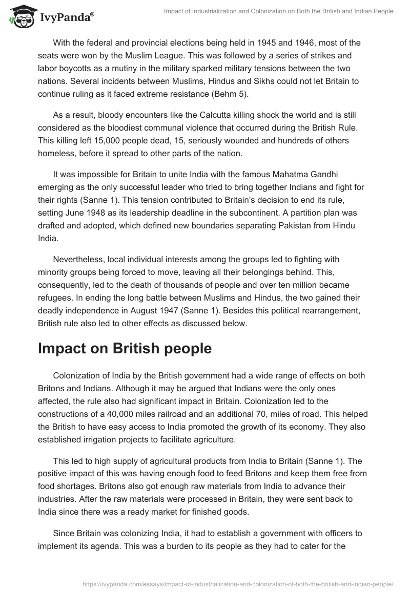 Impact of Industrialization and Colonization on Both the British and Indian People. Page 2