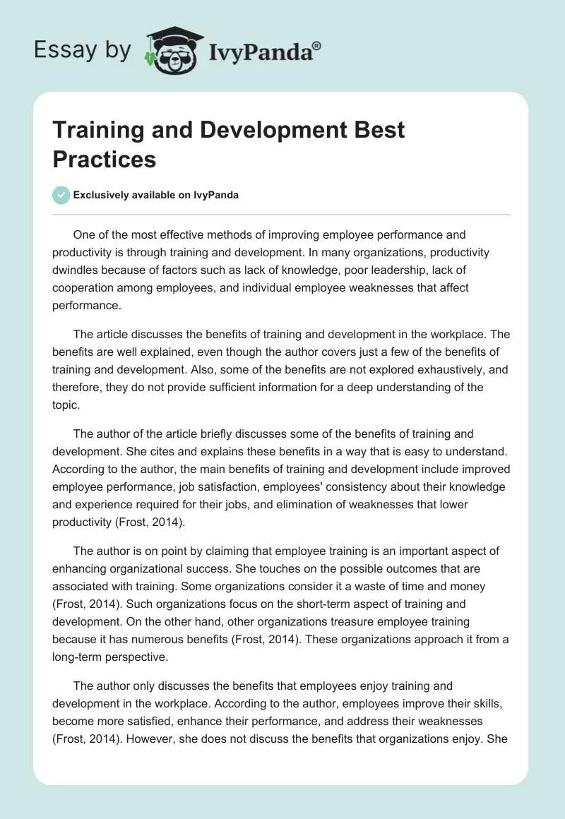 Training and Development Best Practices. Page 1