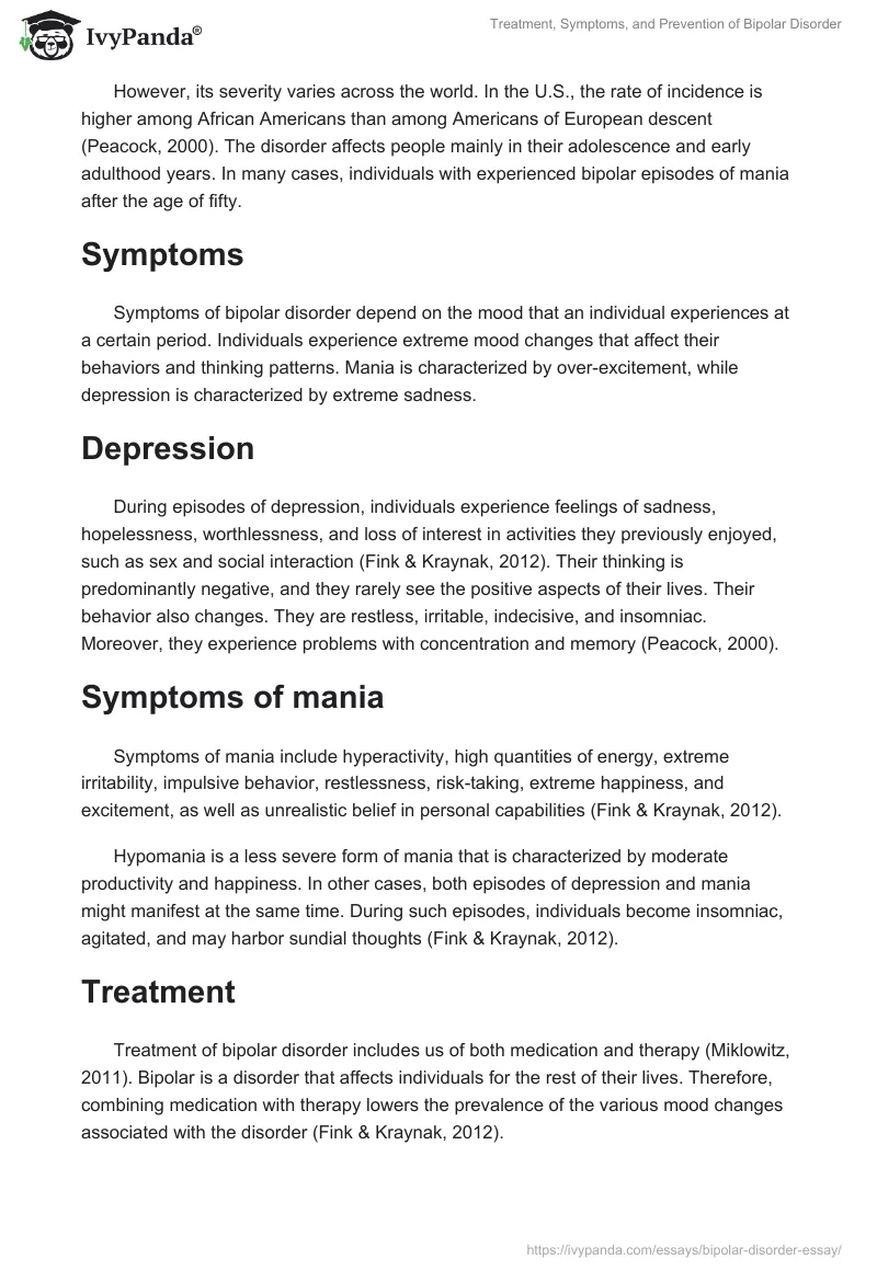 Treatment, Symptoms, and Prevention of Bipolar Disorder. Page 2