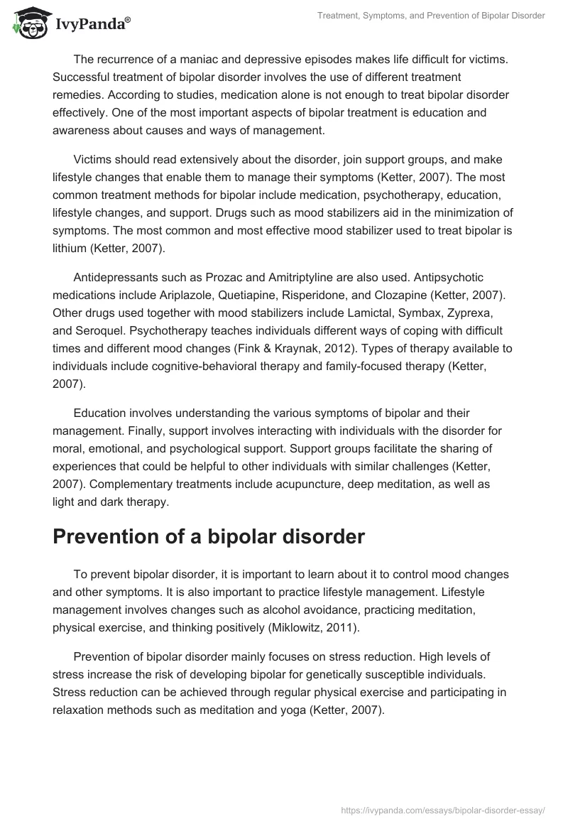 Treatment, Symptoms, and Prevention of Bipolar Disorder. Page 3