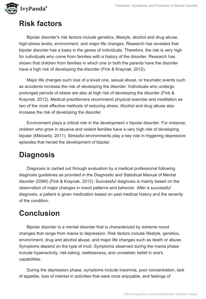 Treatment, Symptoms, and Prevention of Bipolar Disorder. Page 4