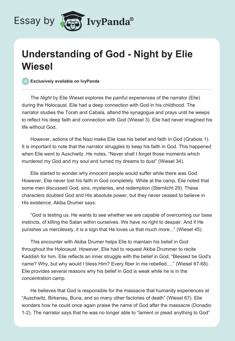 Understanding of God - "Night" by Elie Wiesel. Page 1