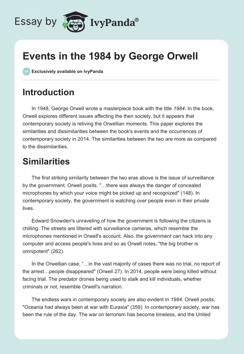 Events in the 1984 by George Orwell. Page 1