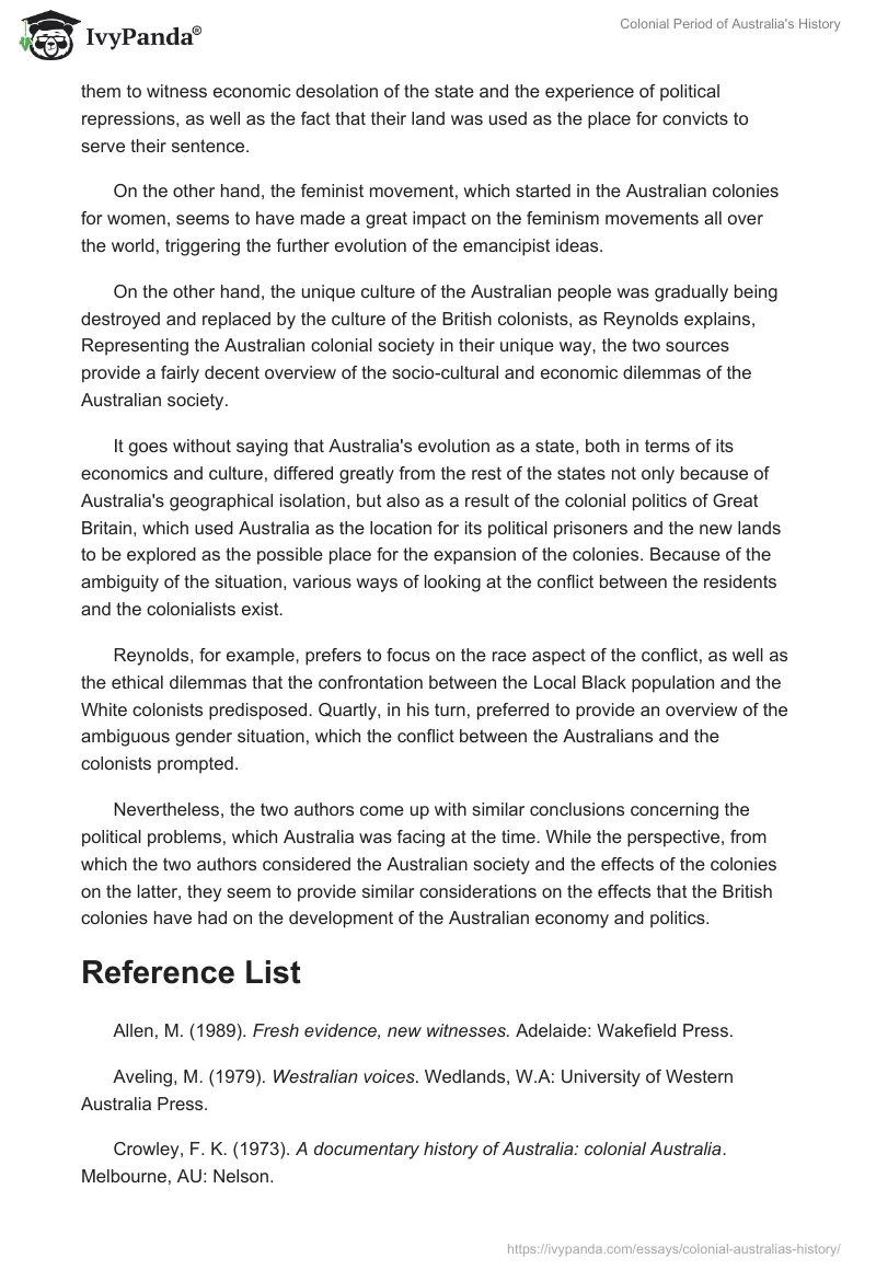 Colonial Period of Australia's History. Page 3