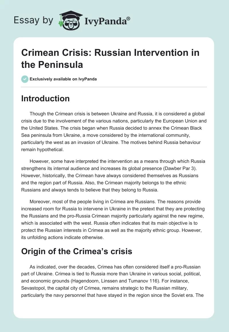 Crimean Crisis: Russian Intervention in the Peninsula. Page 1