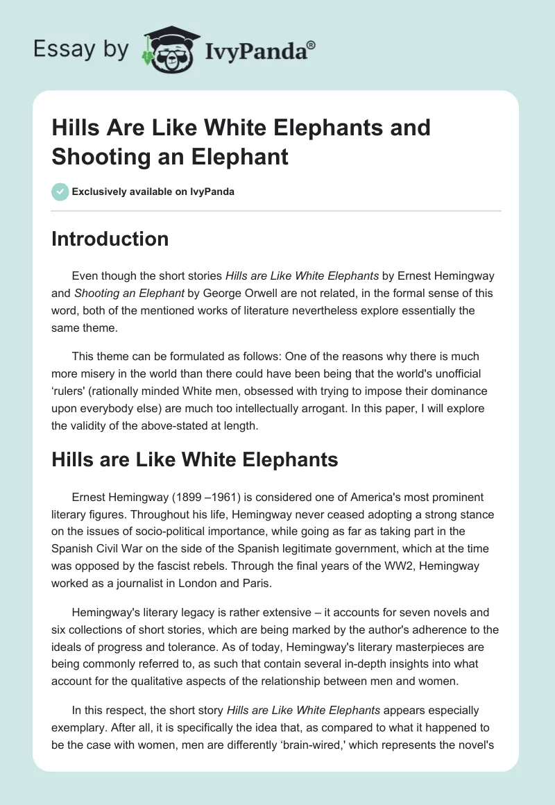 Hills Like White Elephants and Shooting an Elephant. Page 1