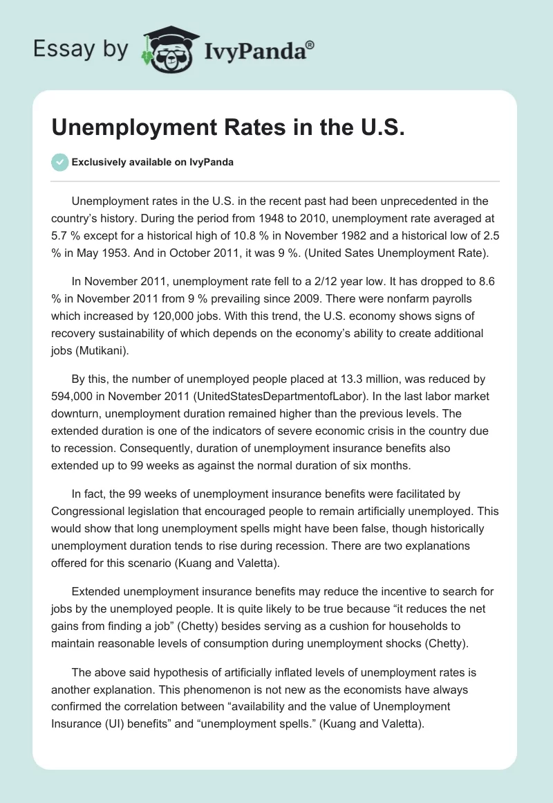 Unemployment Rates in the U.S.. Page 1