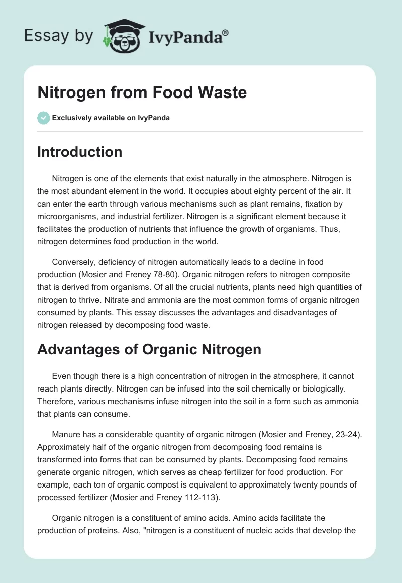 Nitrogen from Food Waste. Page 1