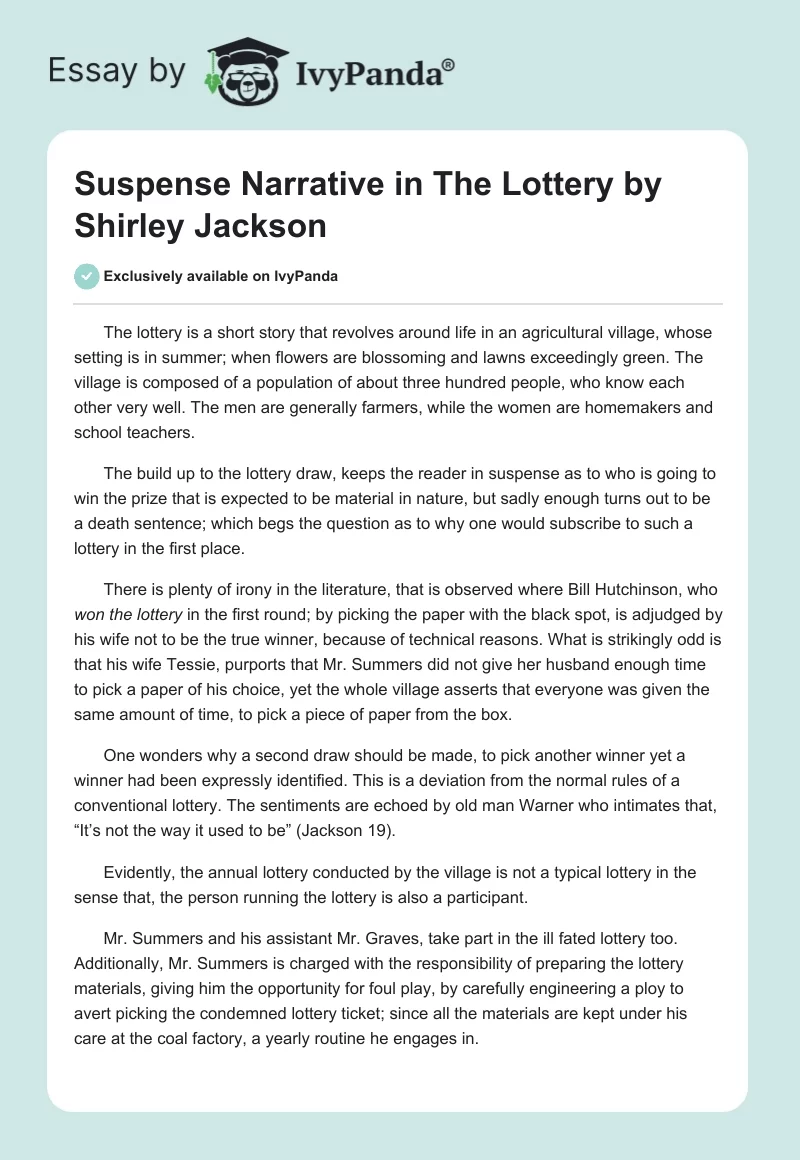 Suspense Narrative in "The Lottery" by Shirley Jackson. Page 1