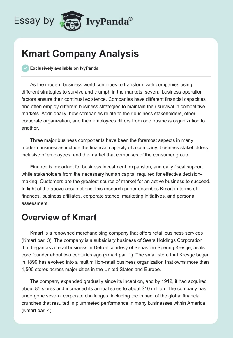 Kmart Company Analysis. Page 1