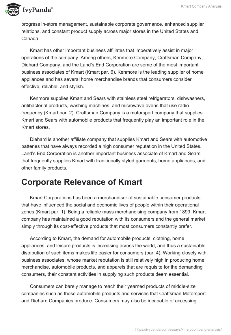 Kmart Company Analysis. Page 3