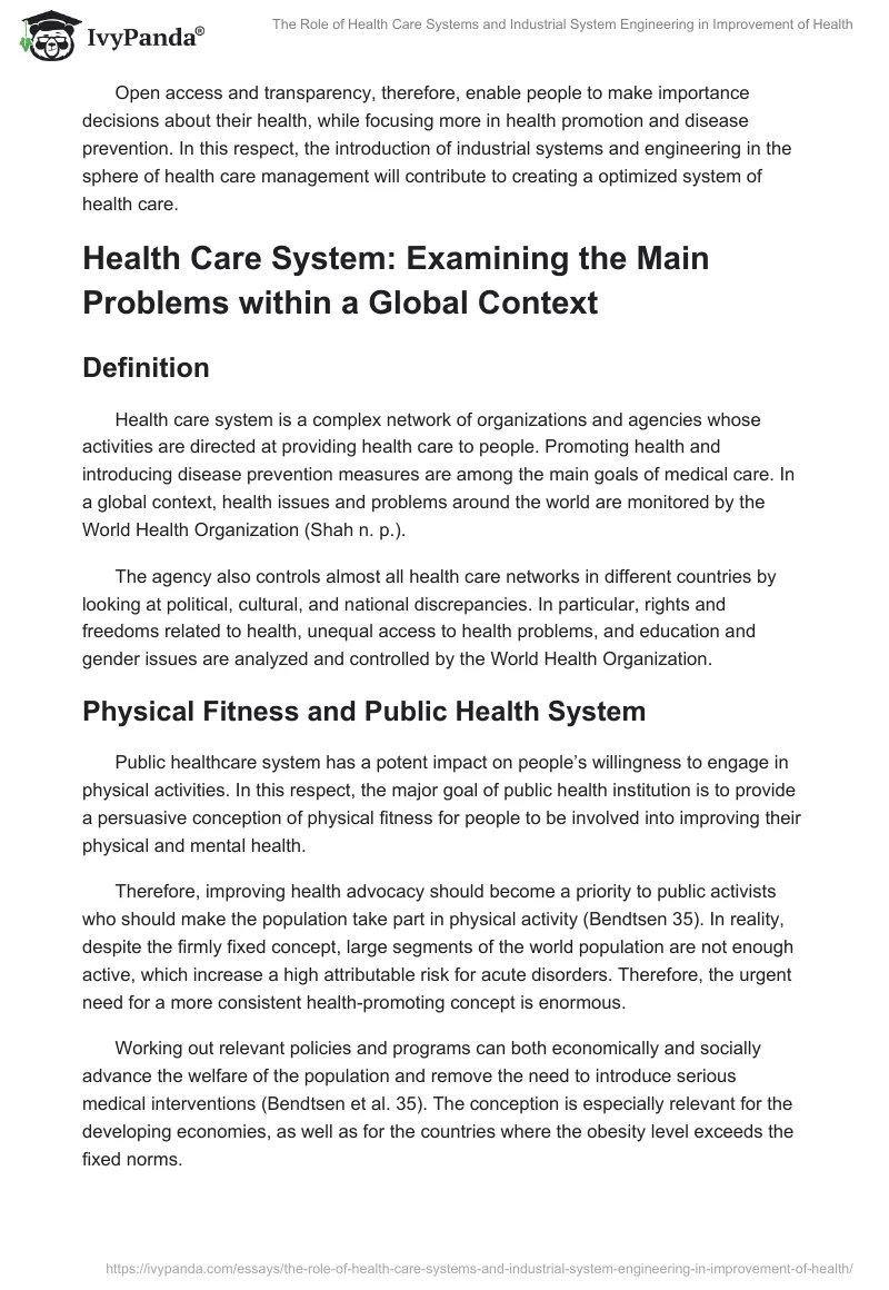 The Role of Health Care Systems and Industrial System Engineering in Improvement of Health. Page 2