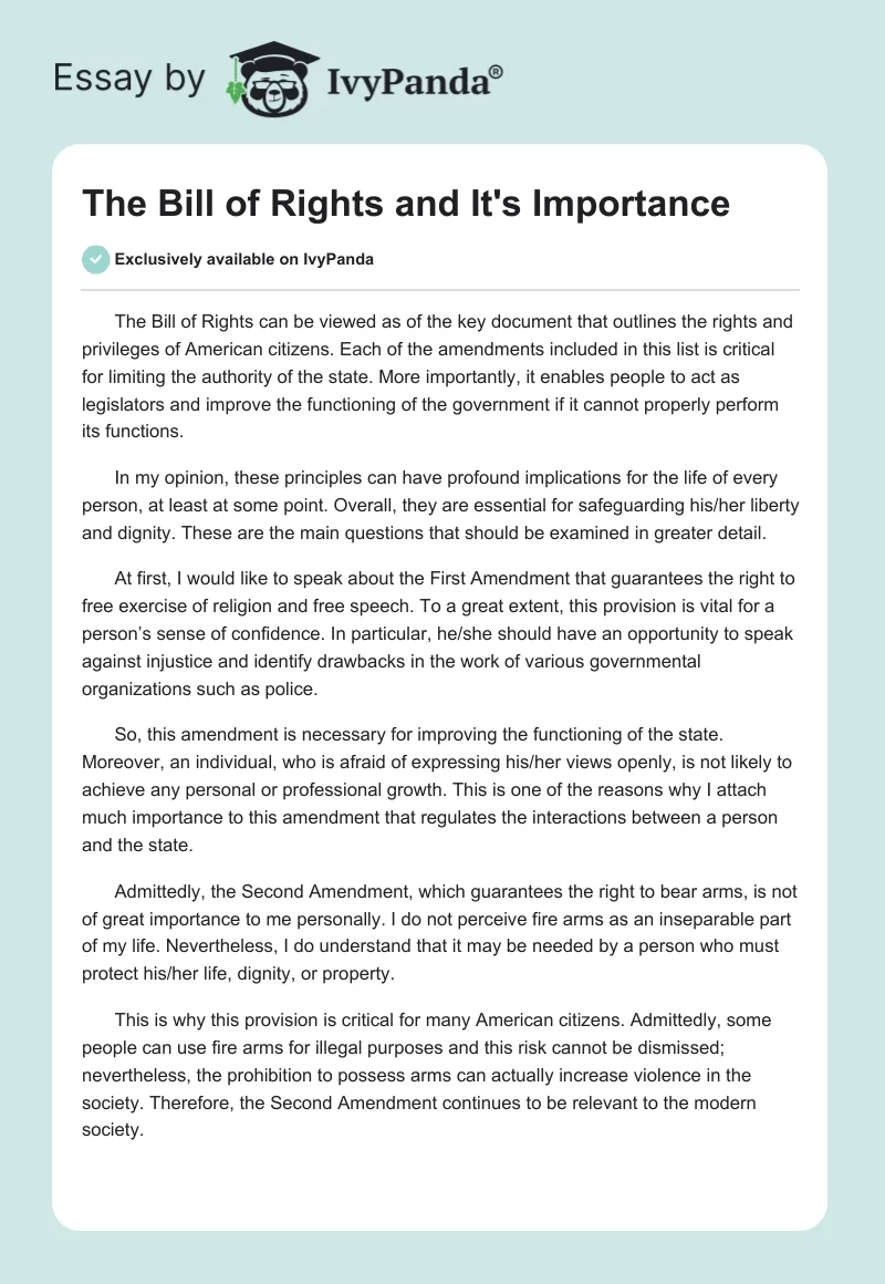 The Bill of Rights and It's Importance. Page 1