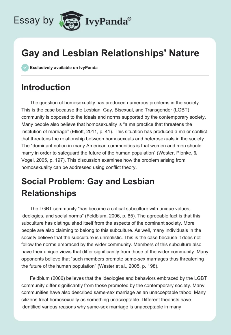 Gay and Lesbian Relationships' Nature. Page 1