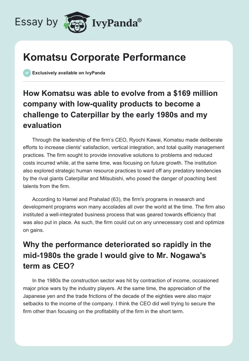 Komatsu Corporate Performance. Page 1