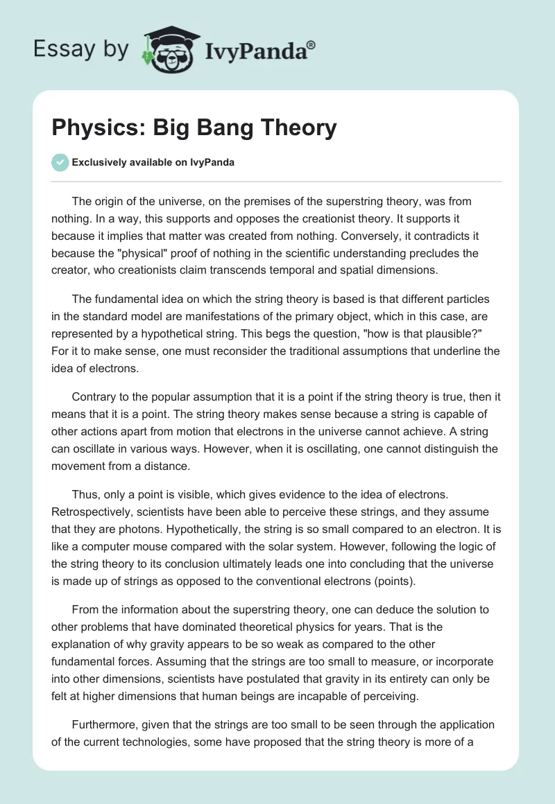 Physics: Big Bang Theory. Page 1