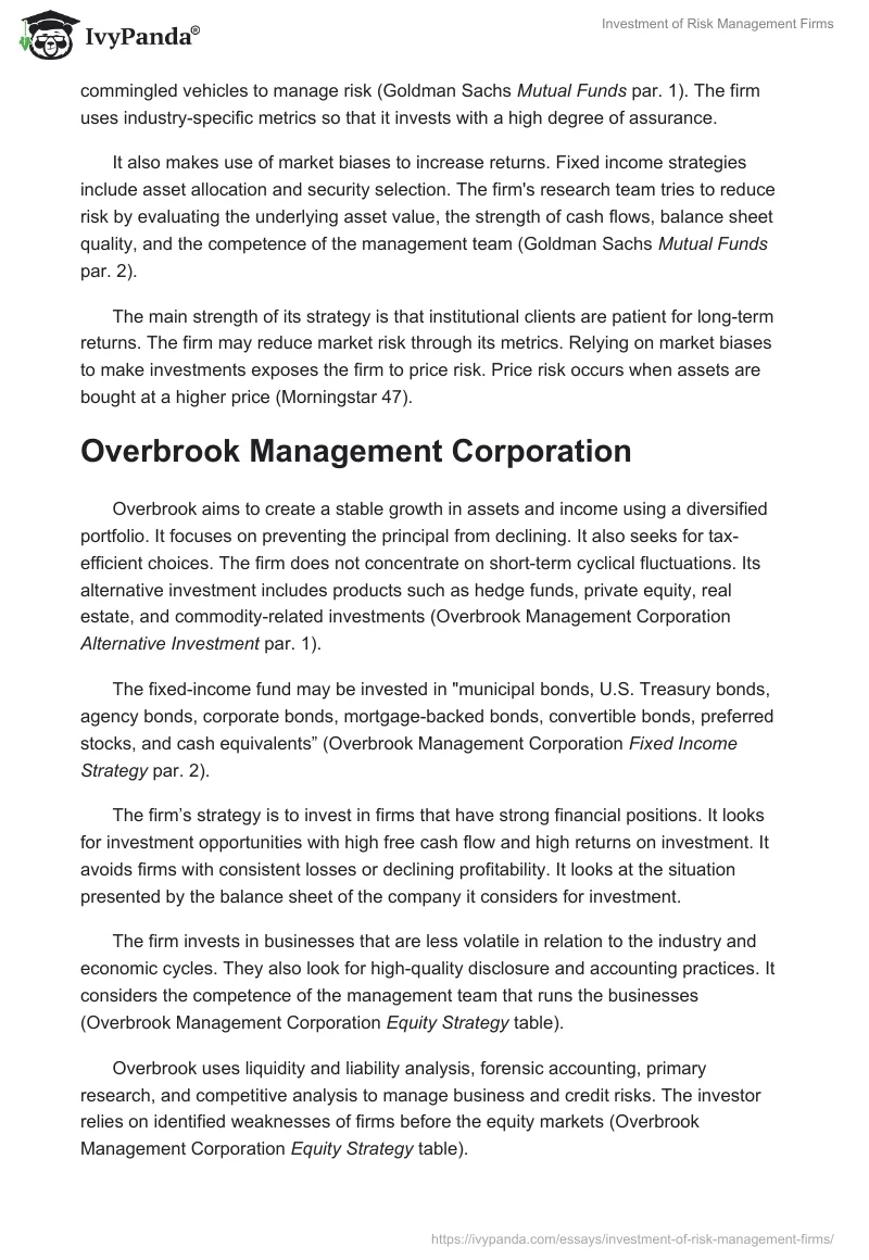 Investment of Risk Management Firms. Page 3
