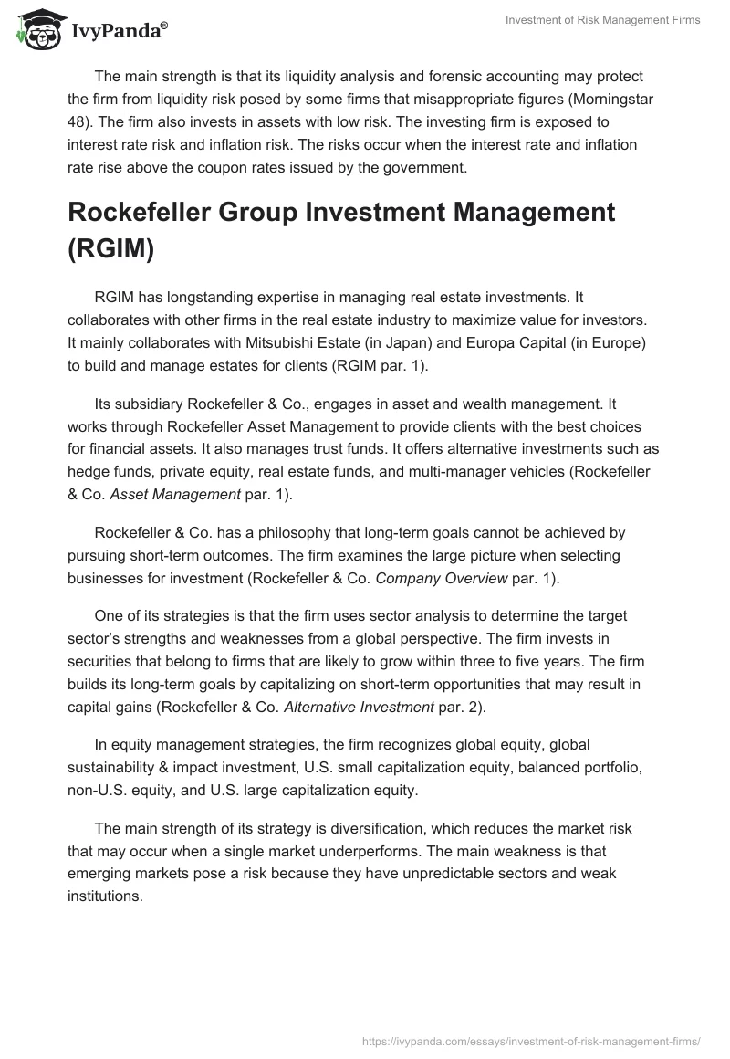 Investment of Risk Management Firms. Page 4