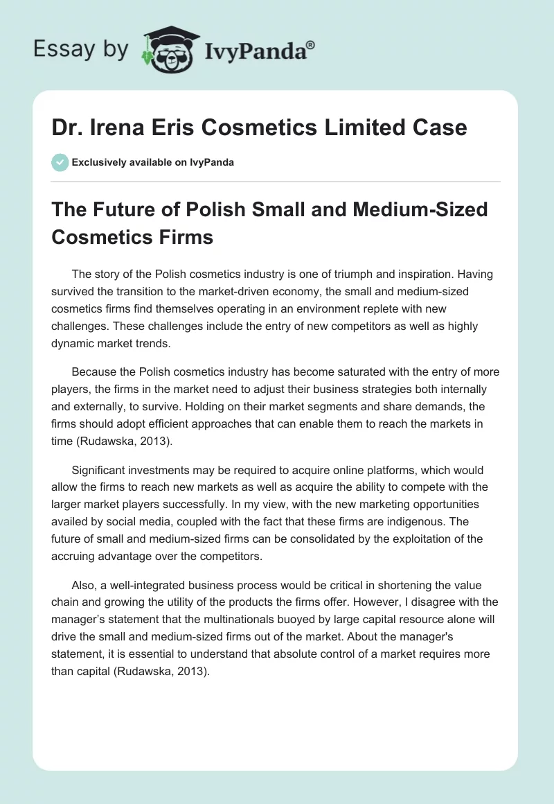 Dr. Irena Eris Cosmetics Limited Case. Page 1