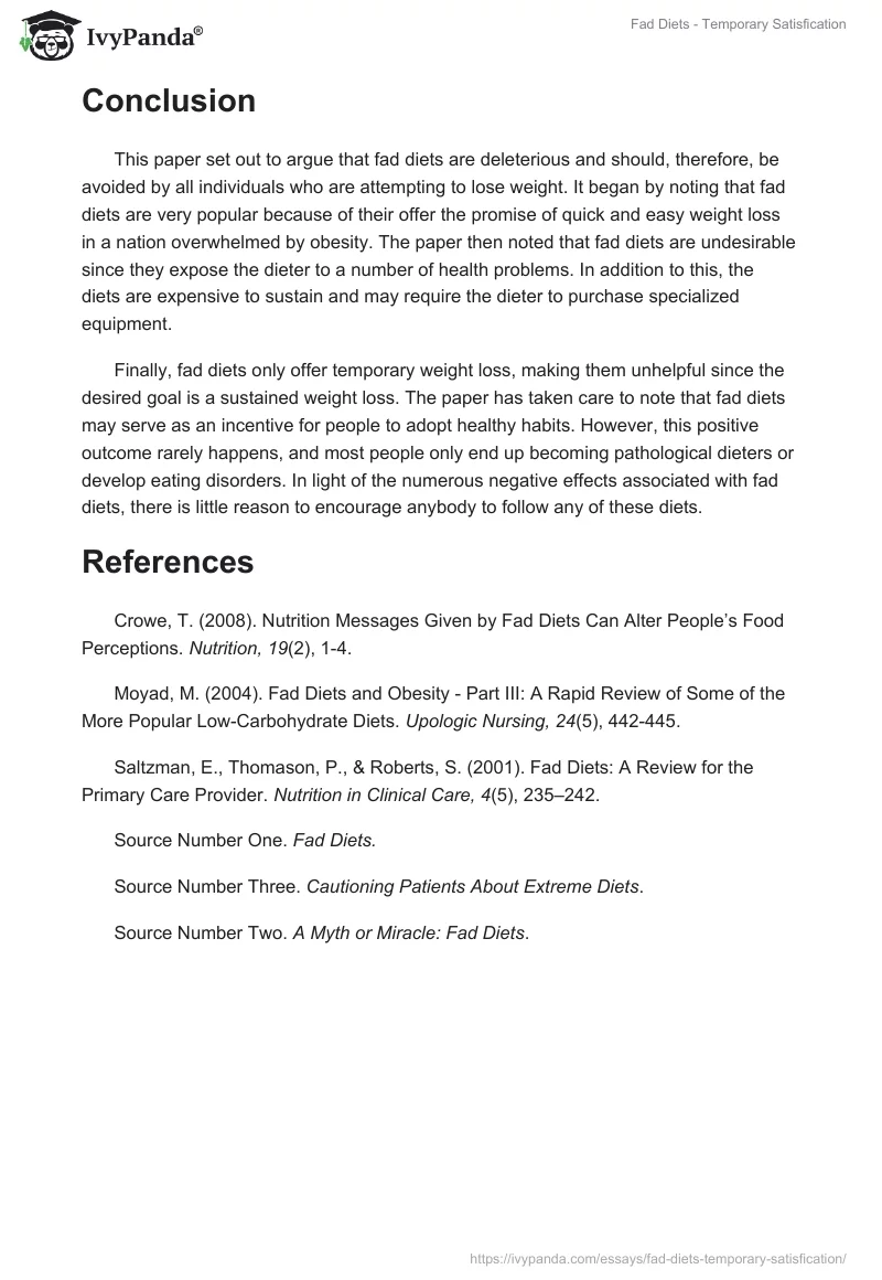 Fad Diets - Temporary Satisfication. Page 4