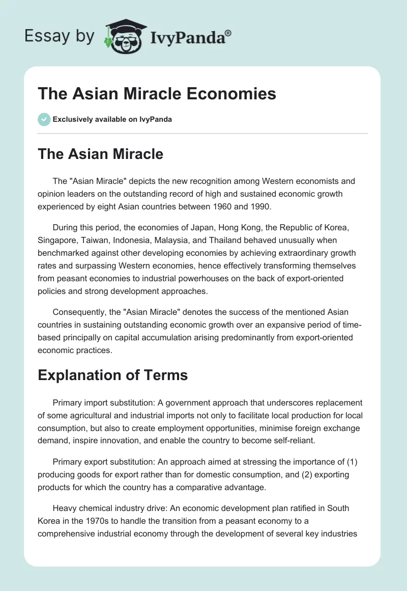 The Asian Miracle Economies. Page 1