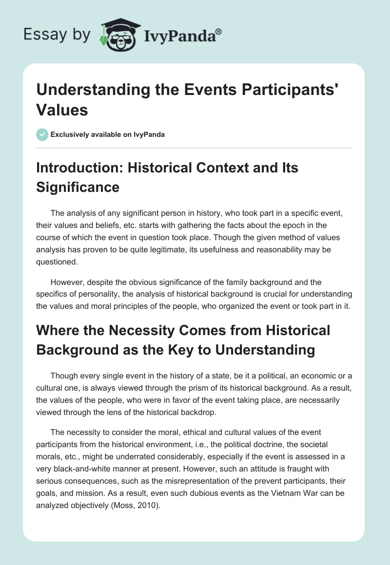 Understanding the Events Participants' Values. Page 1