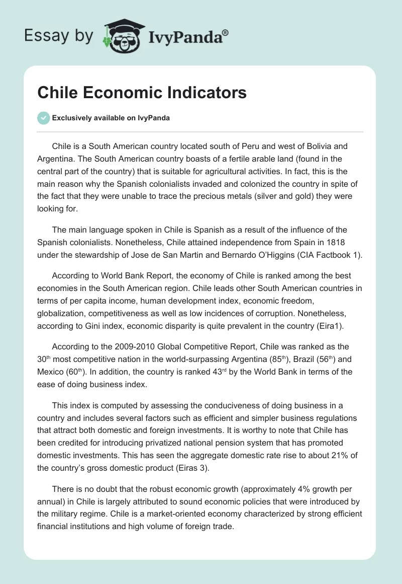 Chile Economic Indicators. Page 1