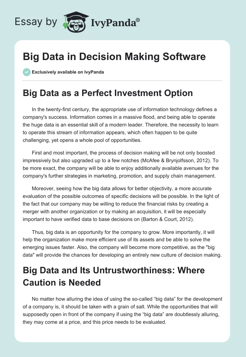 Big Data in Decision Making Software. Page 1