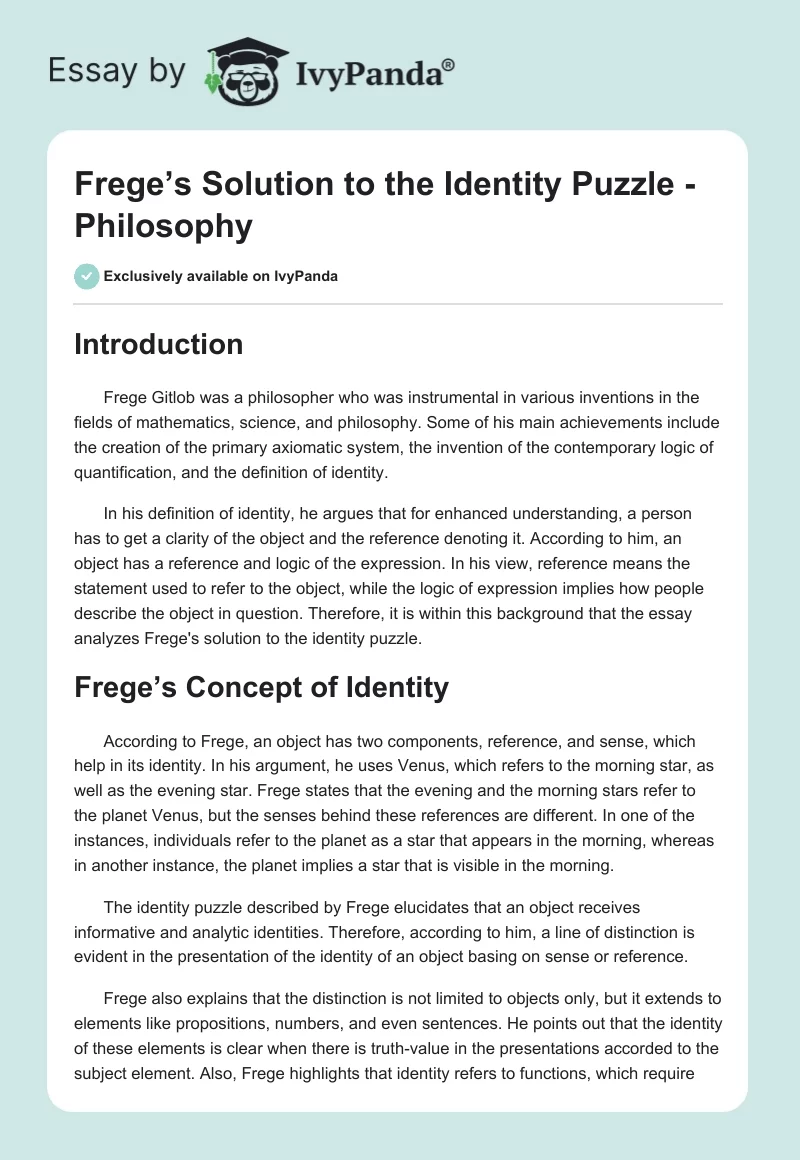Frege’s Solution to the Identity Puzzle - Philosophy. Page 1