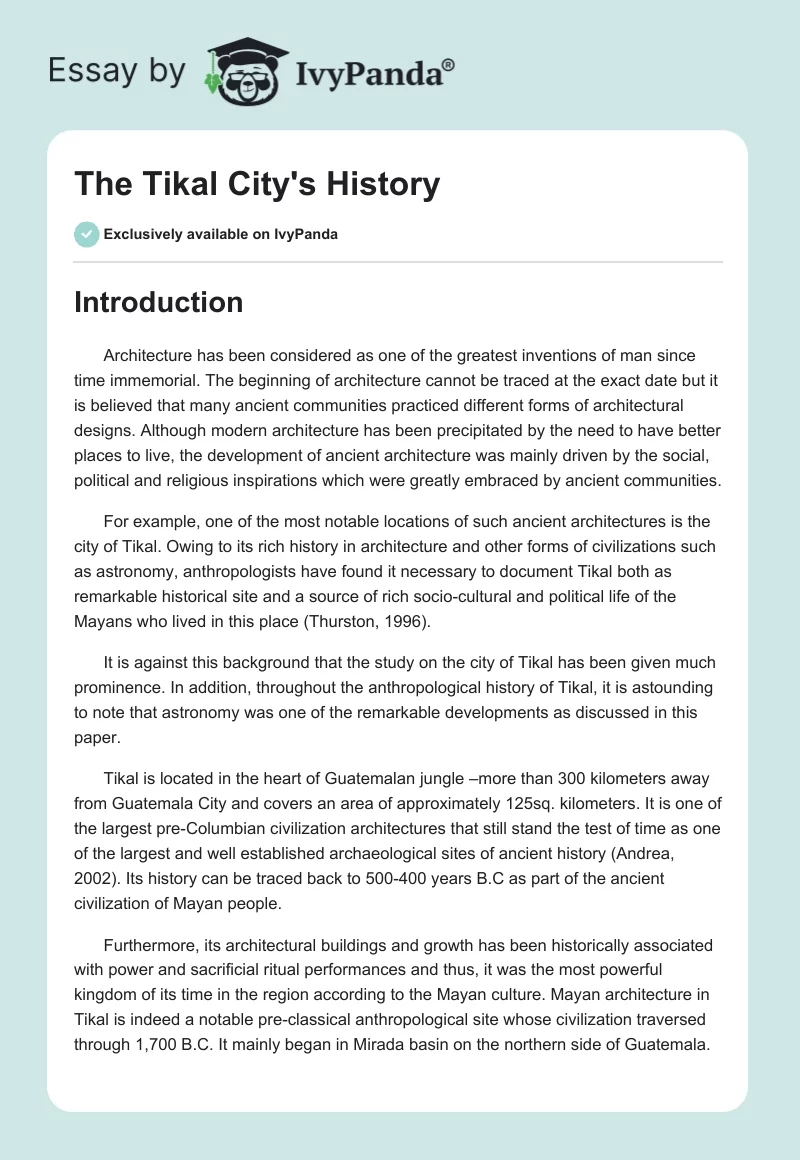 The Tikal City's History. Page 1