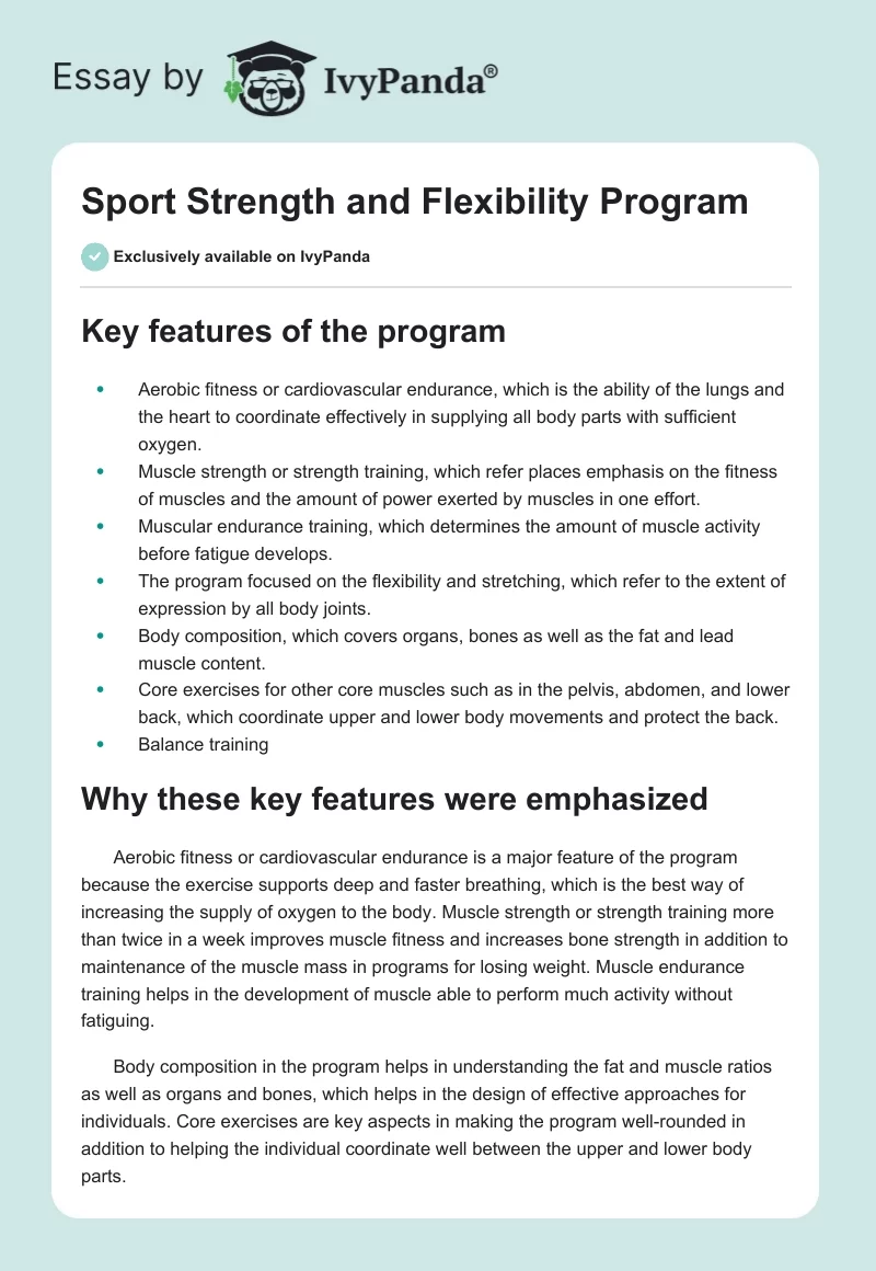 Sport Strength and Flexibility Program. Page 1