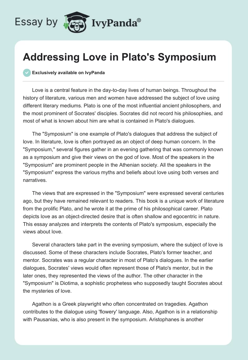 Addressing Love in Plato's "Symposium". Page 1