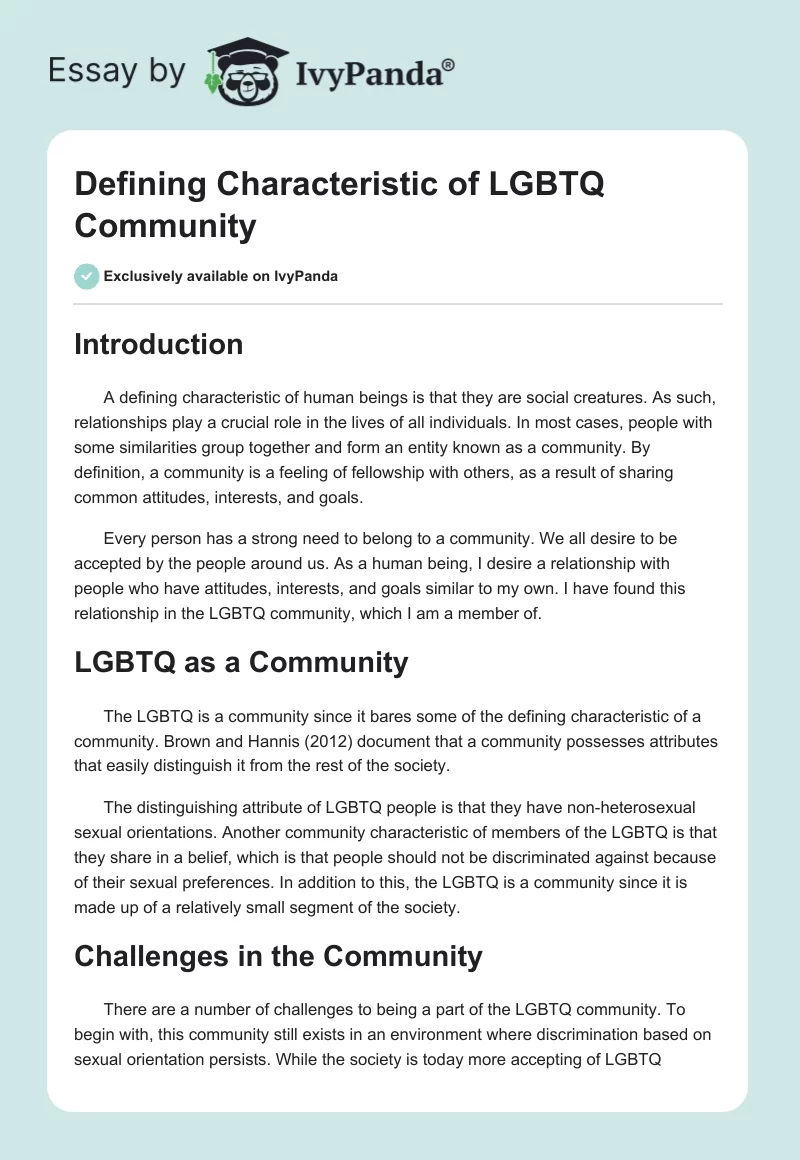 Defining Characteristic of LGBTQ Community. Page 1
