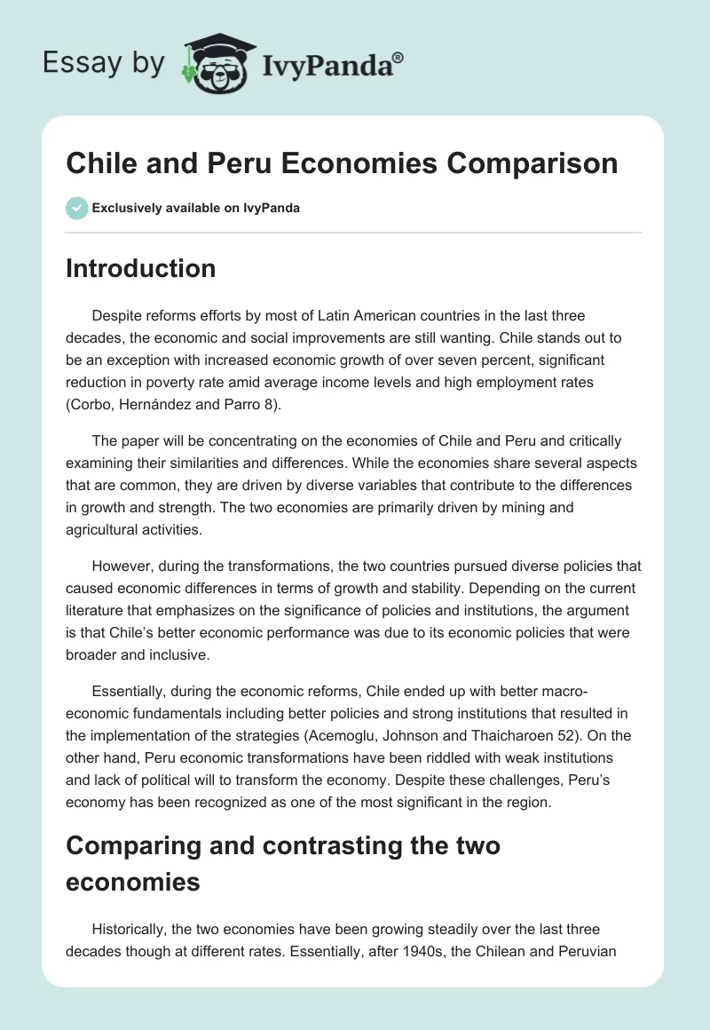 Chile and Peru Economies Comparison. Page 1