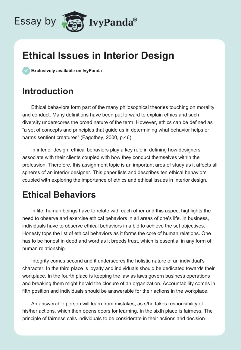 Ethical Issues in Interior Design. Page 1
