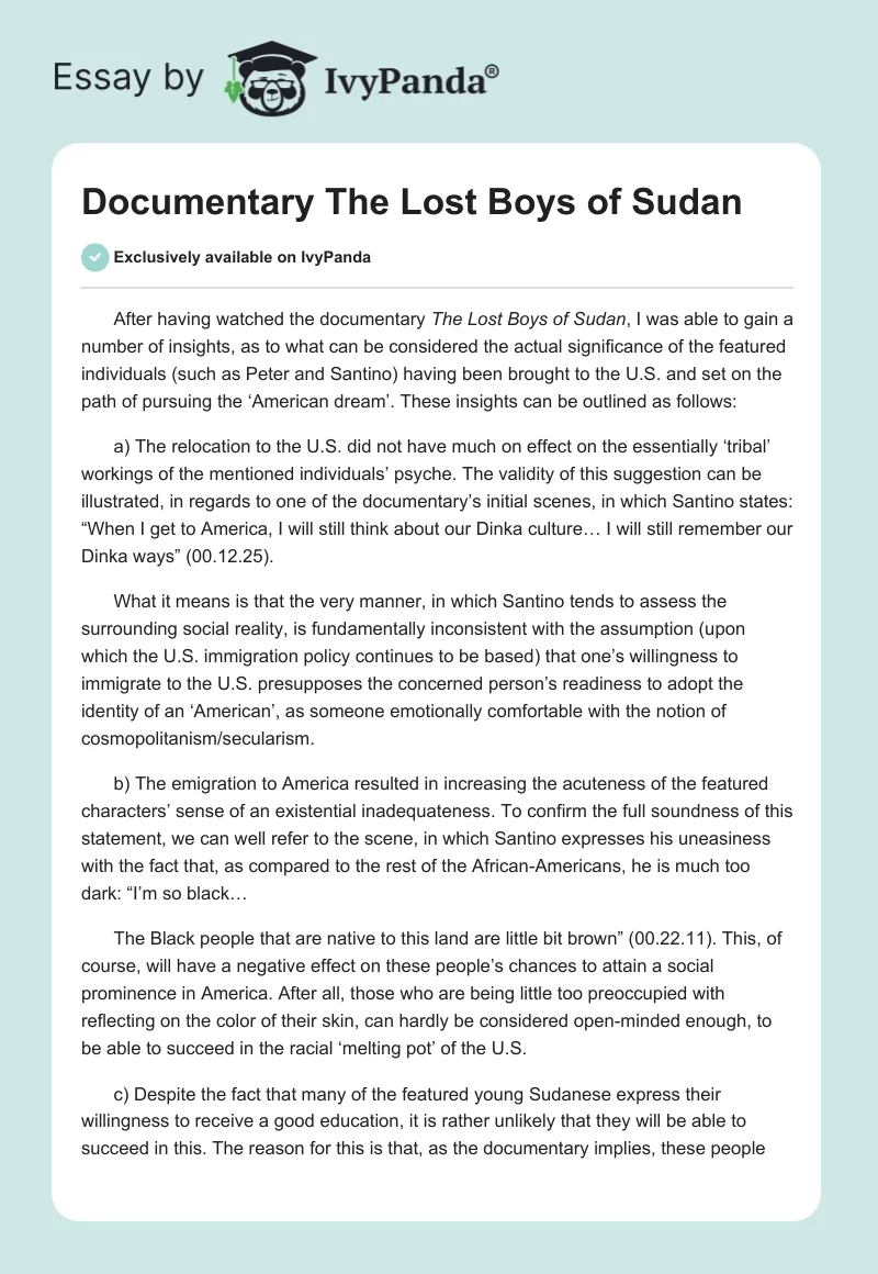 Documentary The Lost Boys of Sudan. Page 1