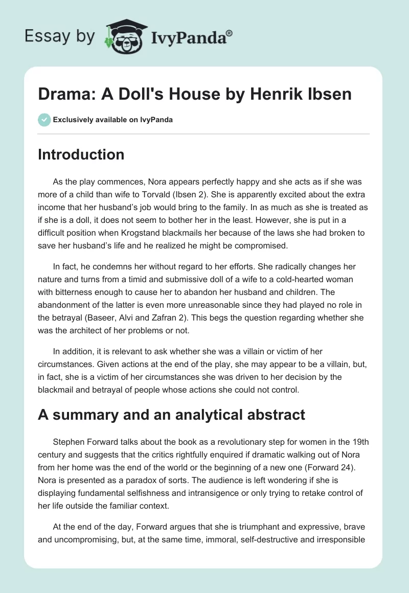 Drama: A Doll's House by Henrik Ibsen. Page 1