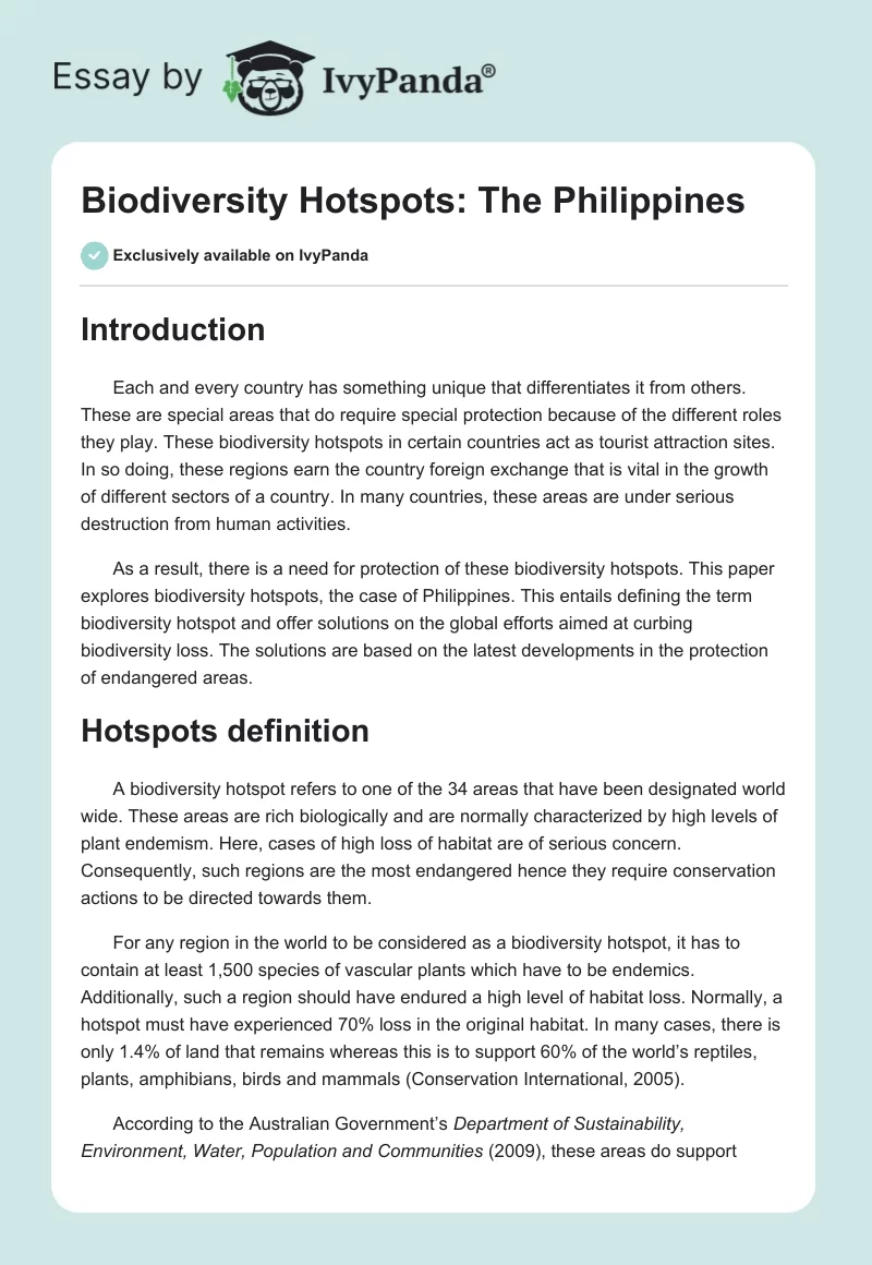 Biodiversity Hotspots: The Philippines. Page 1