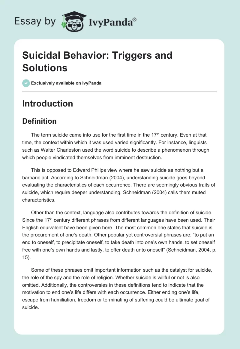 Suicidal Behavior: Triggers and Solutions. Page 1