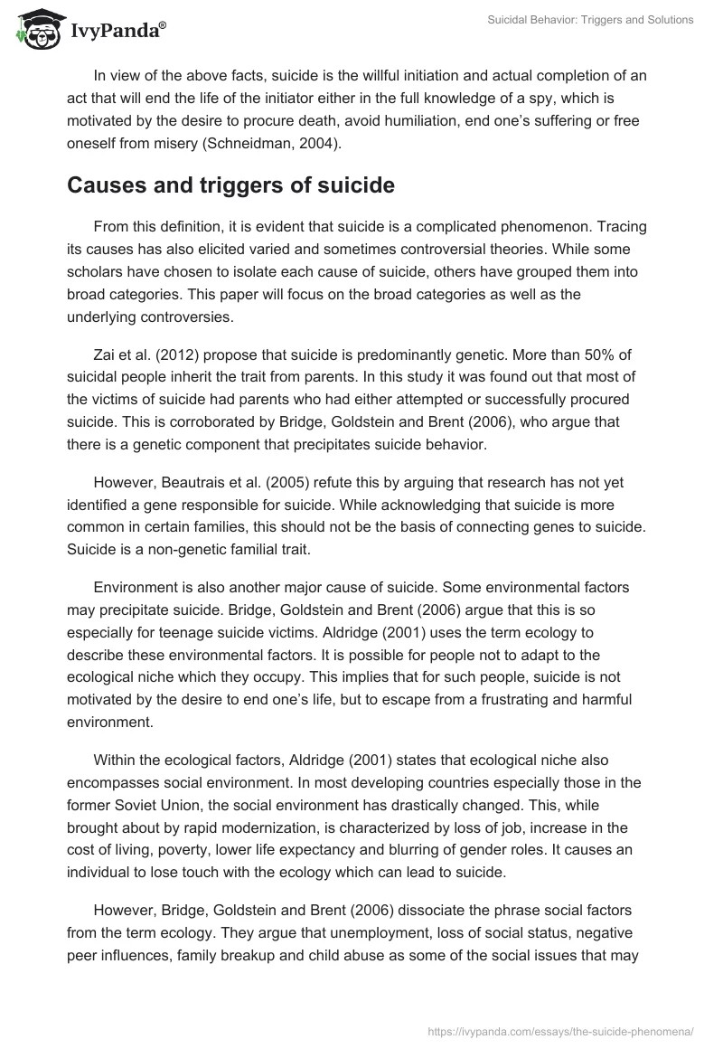 Suicidal Behavior: Triggers and Solutions. Page 2