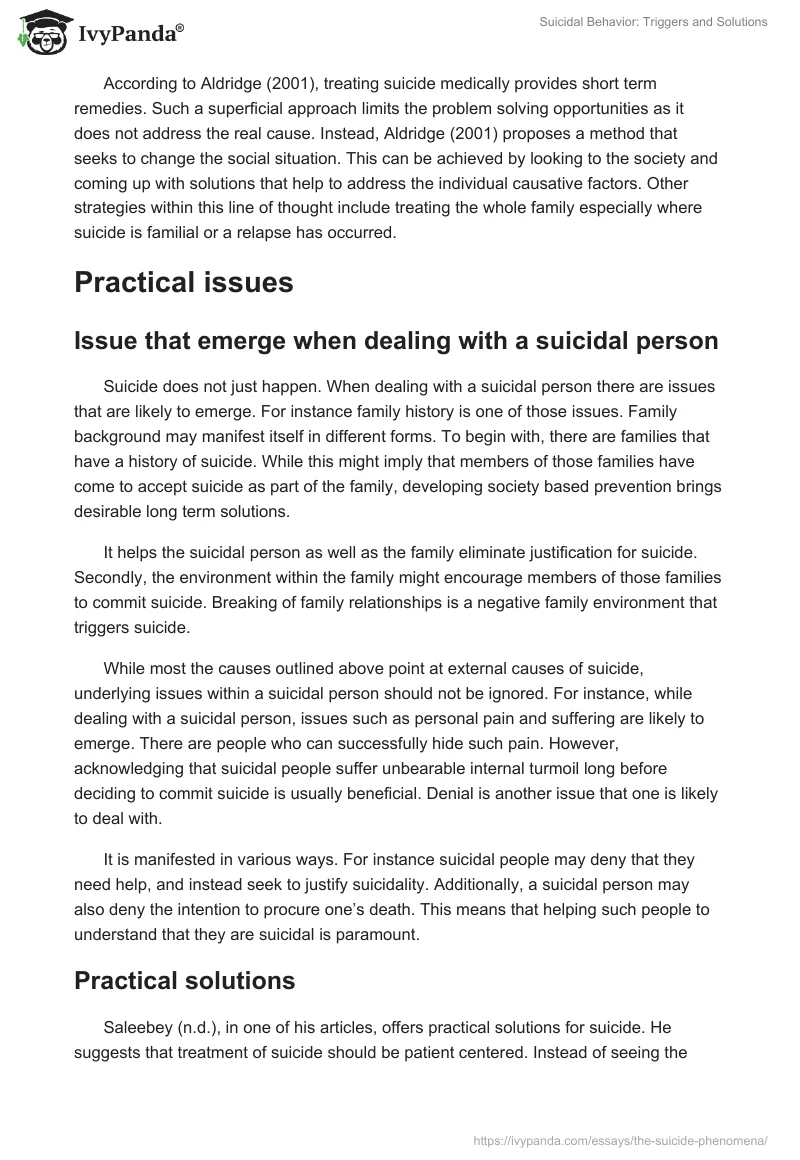 Suicidal Behavior: Triggers and Solutions. Page 4