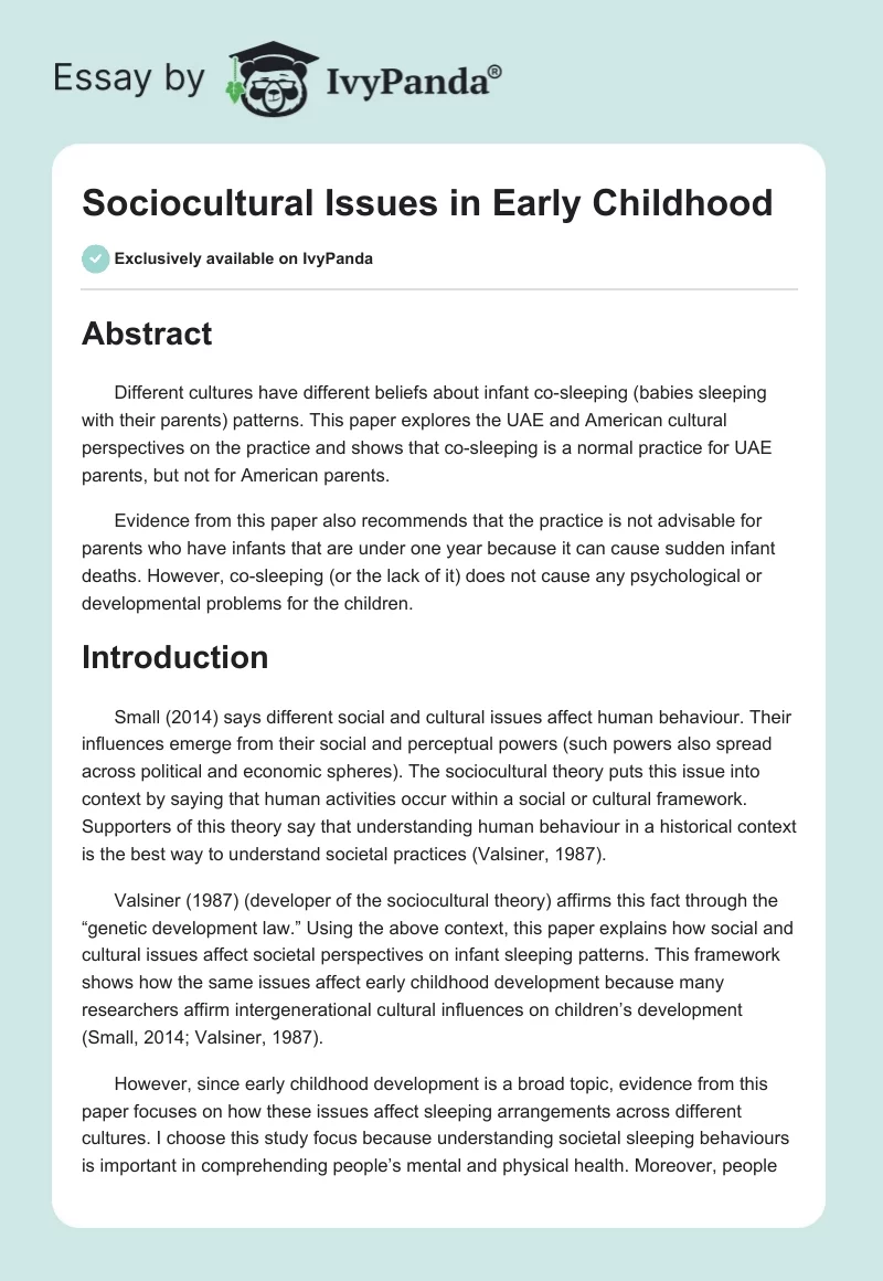 Sociocultural Issues in Early Childhood. Page 1