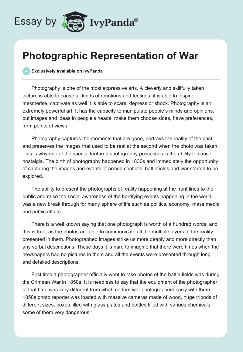 Photographic Representation of War. Page 1