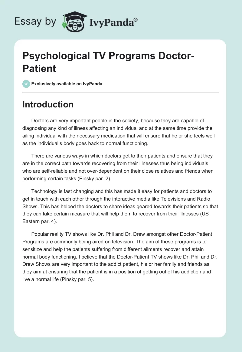 Psychological TV Programs Doctor-Patient. Page 1
