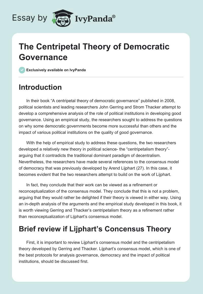 The Centripetal Theory of Democratic Governance. Page 1