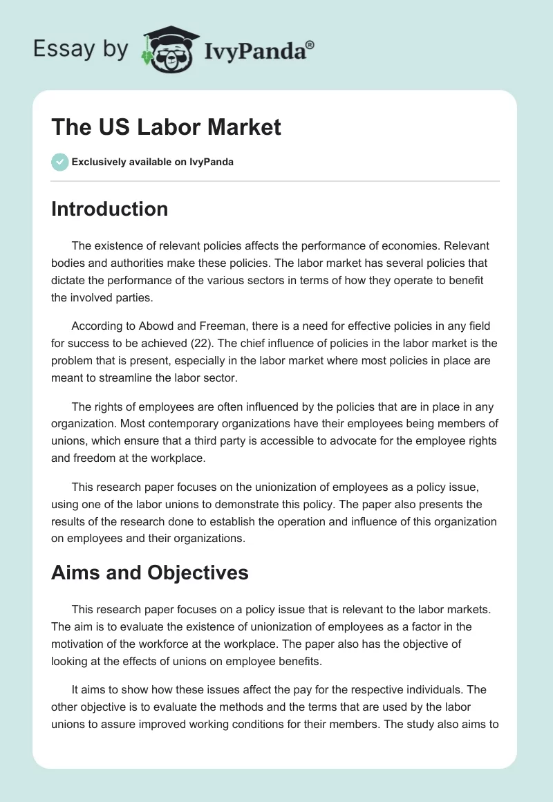 The US Labor Market. Page 1