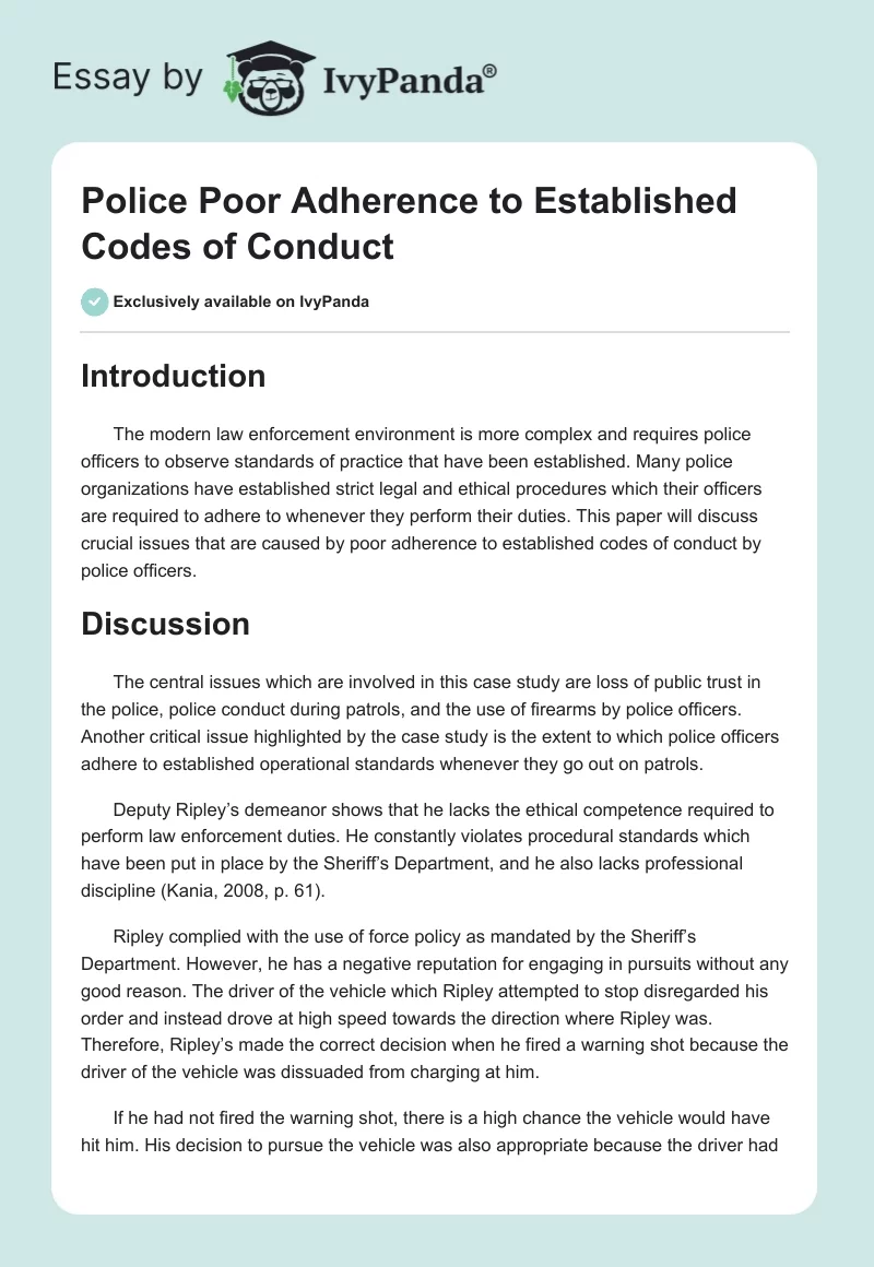 Police Poor Adherence to Established Codes of Conduct. Page 1
