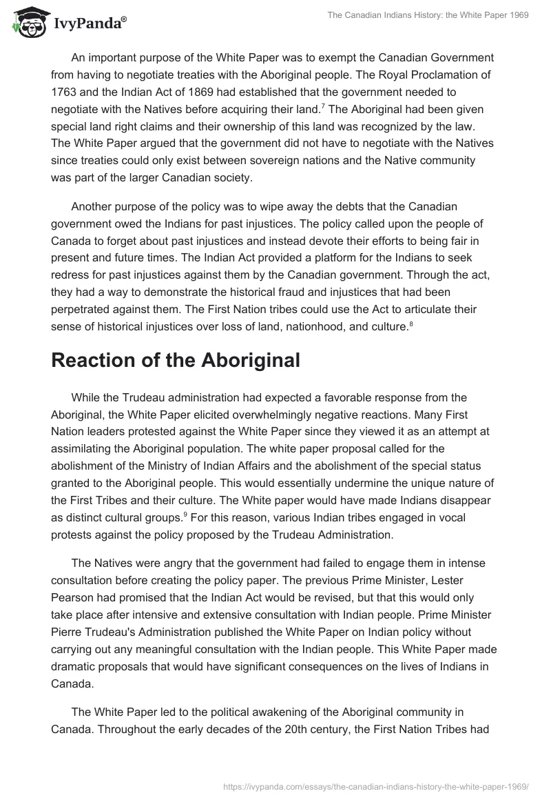 The Canadian Indians History: the White Paper 1969. Page 4